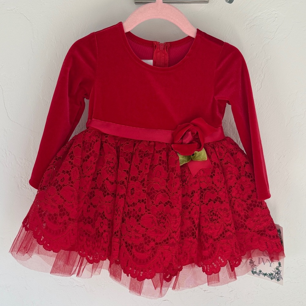 NWT Iris & Ivy Red Lace Long Sleeve Dress size 12m